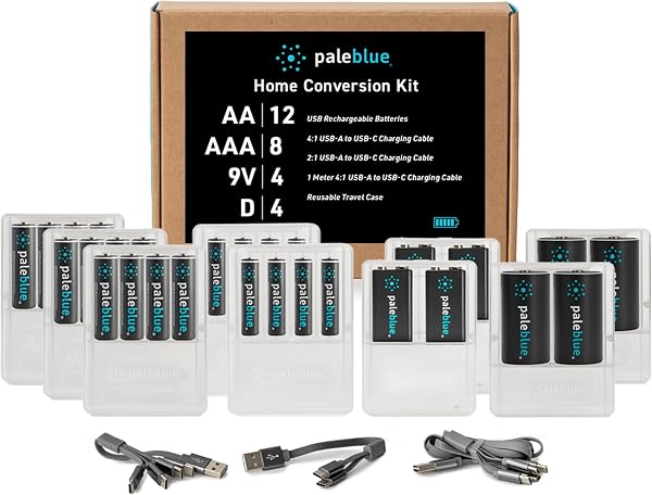 【Pale Blue】USBスマート充電池 4本セット USB-C モデル 2550mWh / 1700mAh 1000回使用可能 4in1 USB-Cケーブル付き 急速充電 軽量 1.5V電圧 (単3形 USB-C) - 4