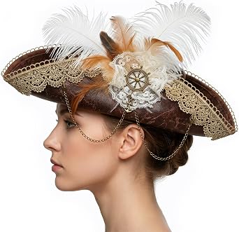 Pirate Hat for Women, Feather Tricorn Hat for Pirate Costume