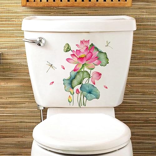 Miniatura 4 de BIBITIME Adhesivos para cubierta de asiento de baño, diseño de libélula, flor de loto, vinilo para tapa de inodoro (7.87 x 11.81 pulgadas)