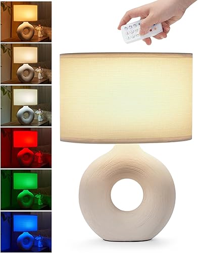 UMEXUS Lámpara de mesa pequeña de cerámica inalámbrica de 13 pulgadas, batería recargable con control remoto, temporizador y atenuador, luz que