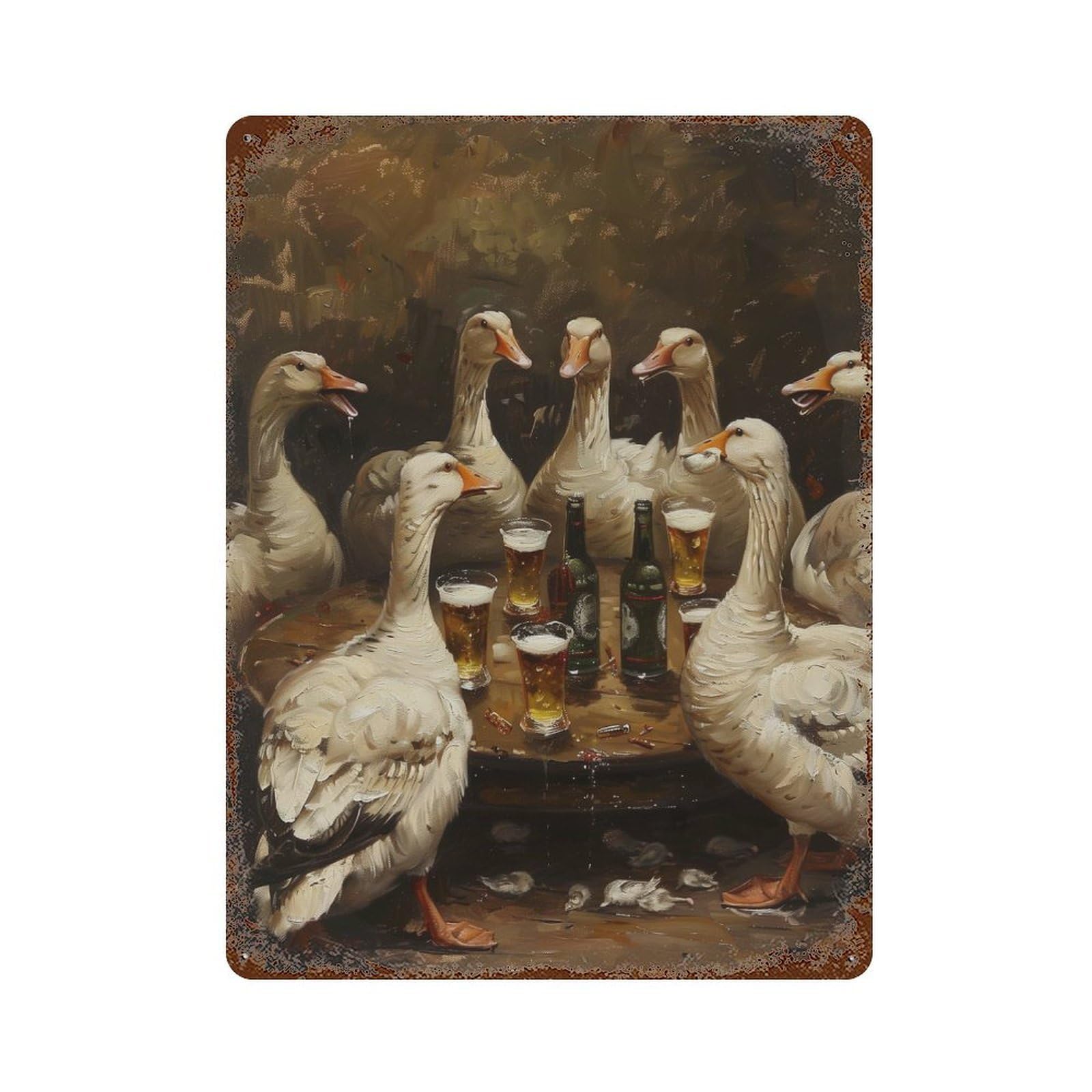 Rust Effect Gooses Beer Toast Distressed Metal Wall Sign 15.7"x11.8", Decorative Metal Wall Art for Living Room, Hallway And Home Decor