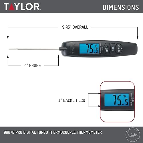 Miniatura 2 de Taylor Termómetro digital Turbo de lectura instantánea para carne, parrilla de comida y barbacoa, termómetro de cocina, sonda plegable, color negro