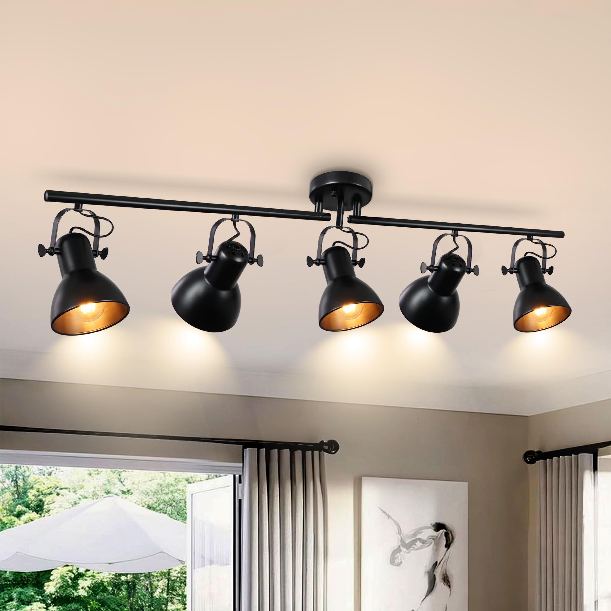 5-Light Track Lighting Fixtures Ceiling Black Track Lights 47.24"