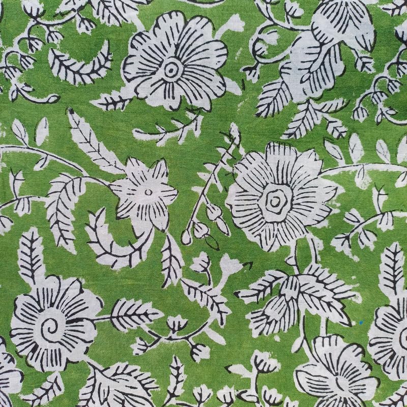 Authentic Indian Handblock Printed Cotton Fabric by the Yard - 100% Pure Organic Cotton for Sewing, Quilting, DIY Crafts and Apparel - 44" Wide-1 Yrads-Green-(BPF-251-1) image 2