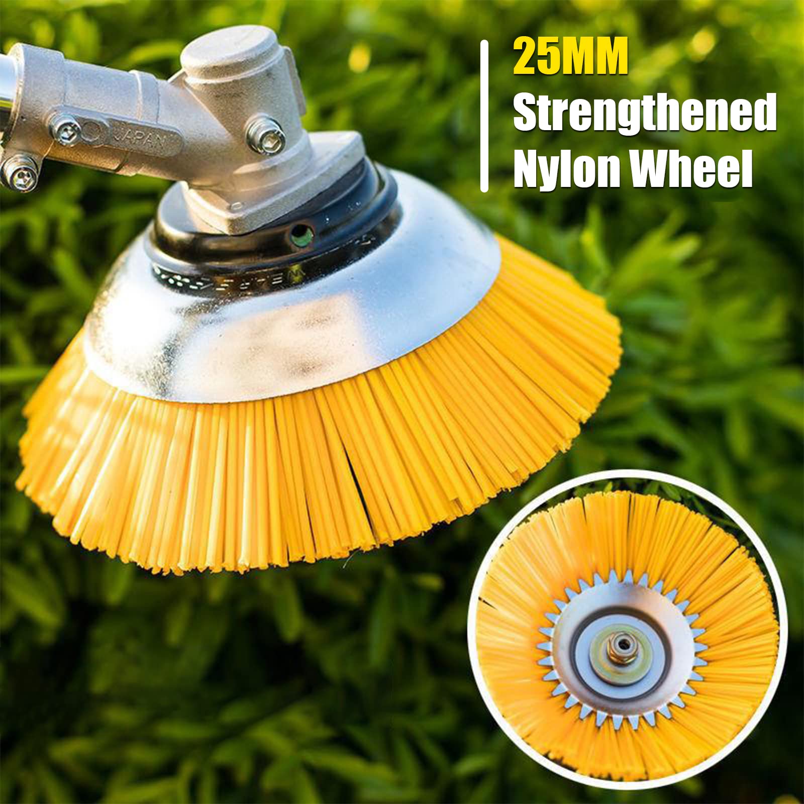 Cepillo para desbrozadora, 25 MM Recortadora de Cepillo de Rueda de Nailon, Estructura de Placa Fija, Rueda de Deshierbe, Accesorios para Cortacésped, Adecuado para Patio ajardinado