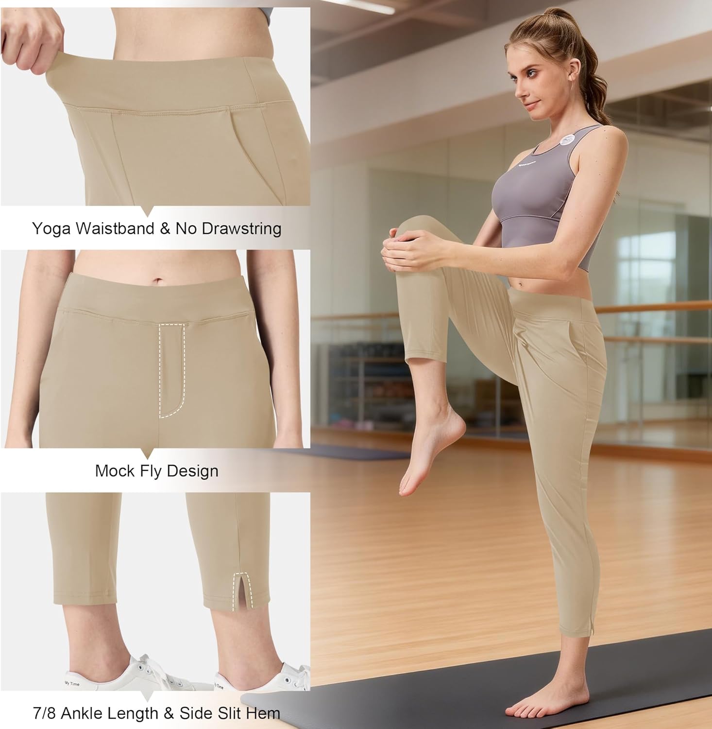 Athlemon Women's Petite Ankle Pants, 25"/27" Inseam Stretchy Pull-On 7/8 Athleisure Pants for Casual, Work, Travel and Golf