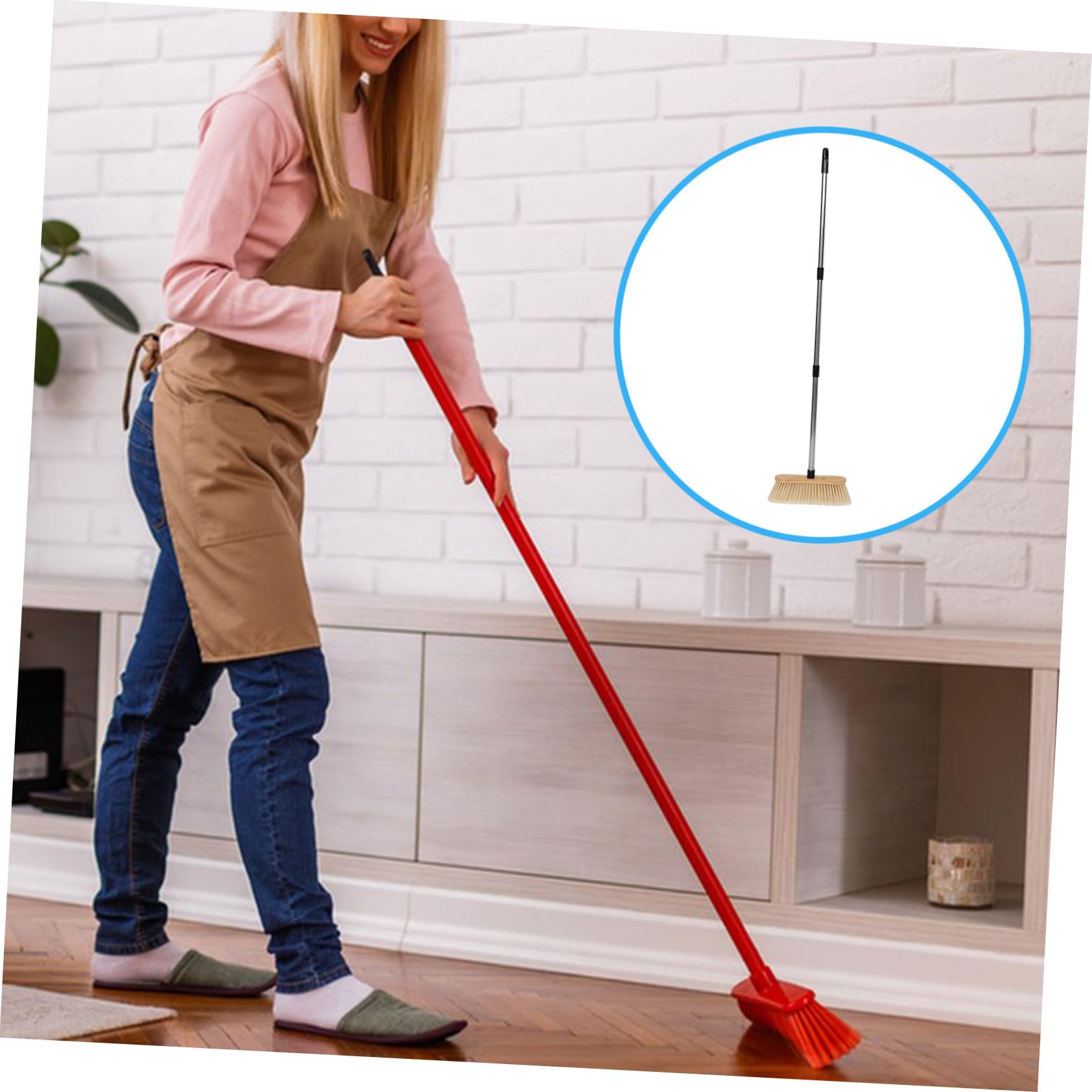 Mikikit Spazzola da Giardino ad Alta Resistenza con Setole Rigide per Pulizia Esterna per Patio e Garage con Pali Staccabili in bambù Naturale