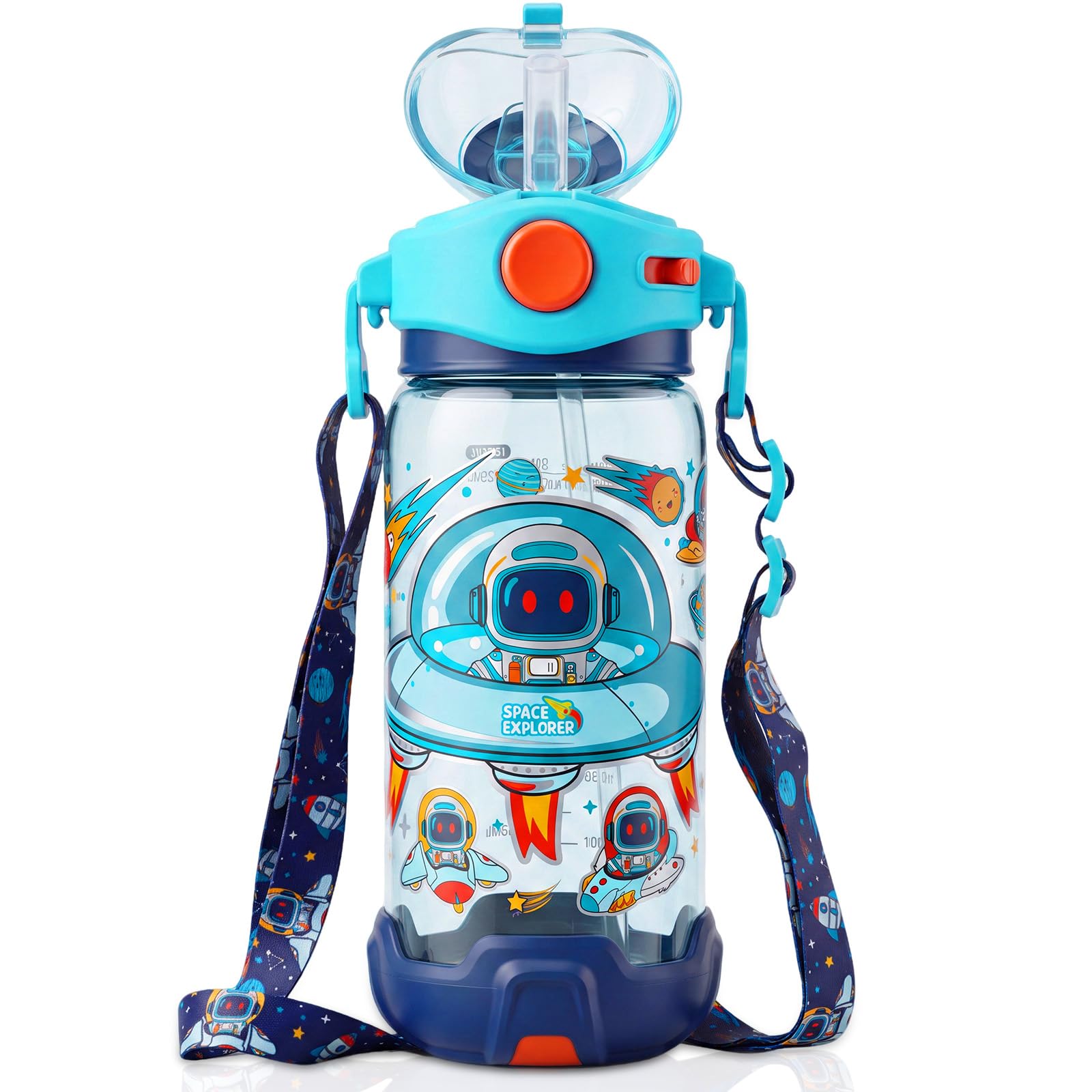 PinkSheep Kids Water Bottle with Straw/Lanyard, 650ml Child Drinking Water Bottle, BPA Free Leak-Proof Locking Flip Lid for Kids Girls Boys School Sport Travel (Astronaut)
