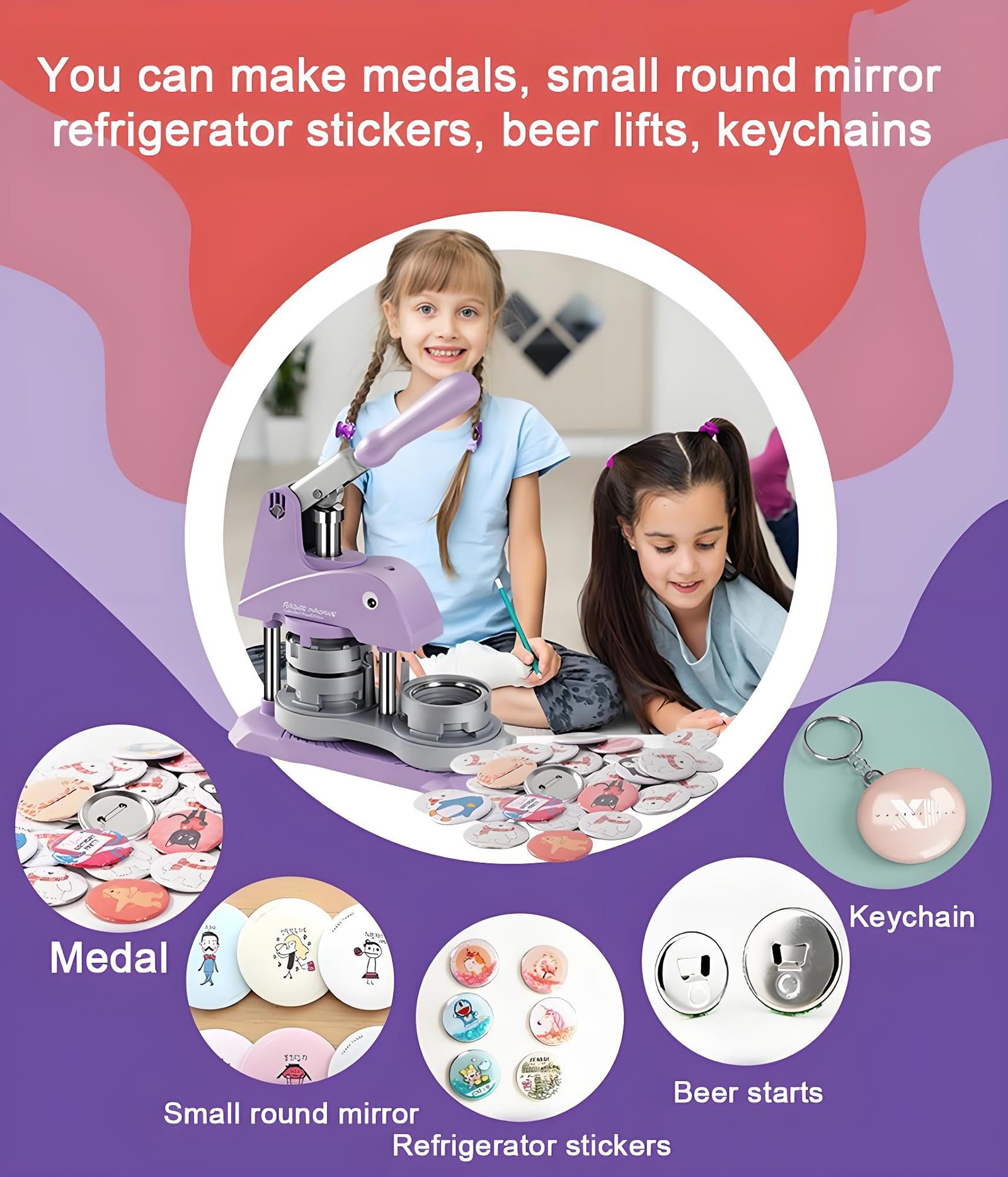 Macchina per creare badge, 58 mm, con 100 accessori e taglierina circolare, kit fai da te per creare badge personalizzati per eventi, pubblicità e regali
