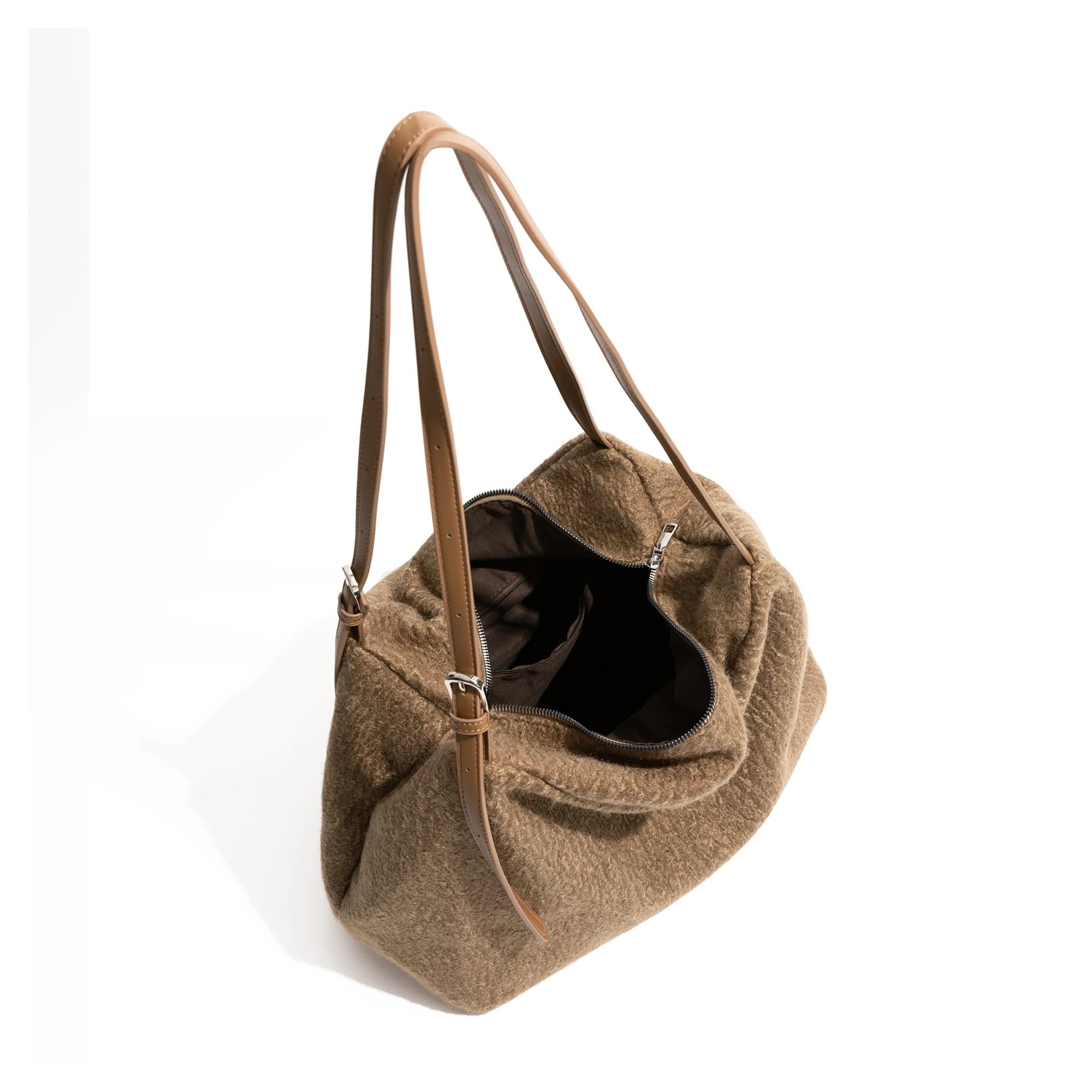 Filztasche Einfache Frauen Große Kapazität Shopping Handtasche Flauschigen Filz Stoff Herbst Winter Klassische Farbe Tote Handtasche for Damen