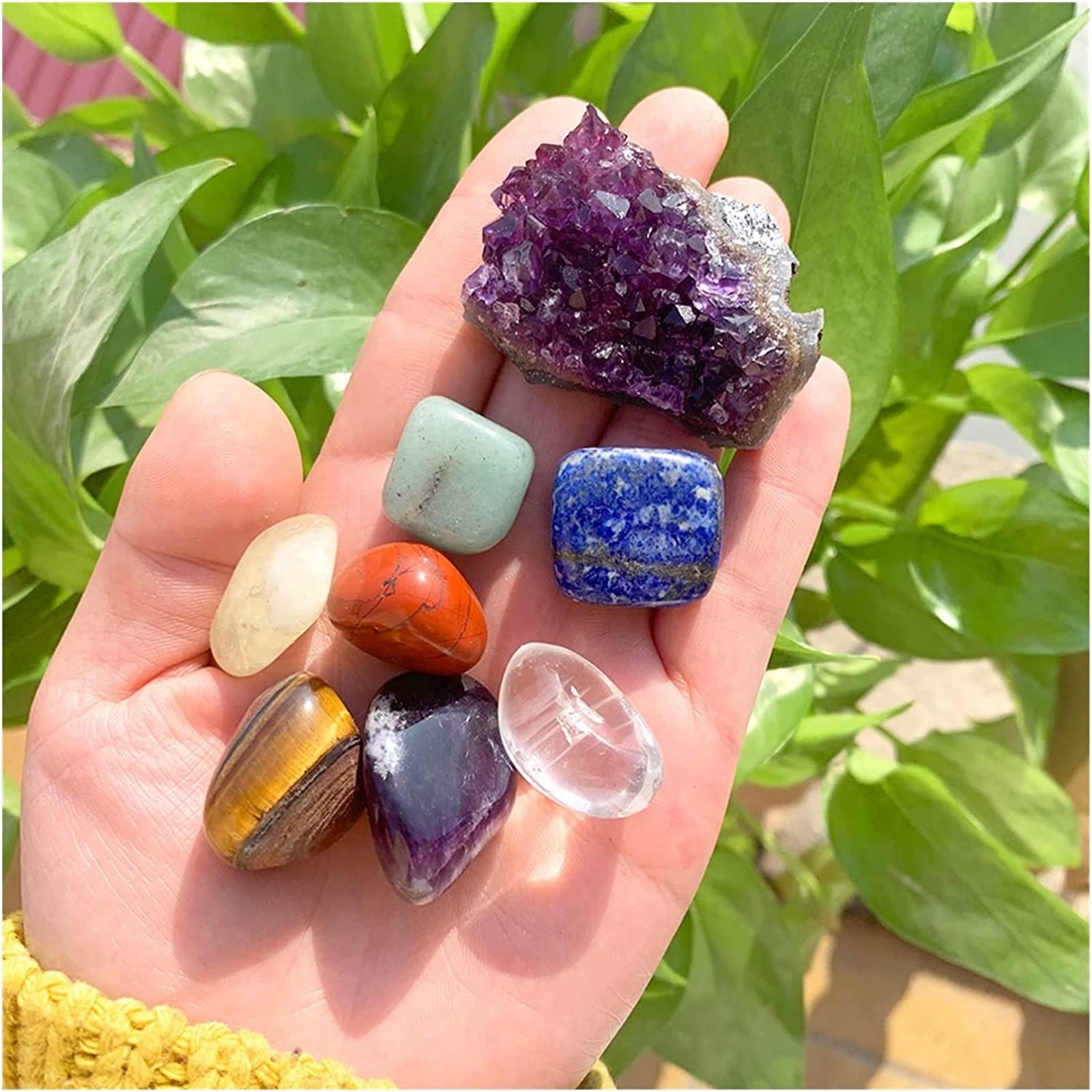 Minerales Piedras 1 Set Natural Gemstone Seven Chakra Amethyst Cluster Selenit Set Polised Reiki Healing Crystal Decoration Crystal Stones Decoración