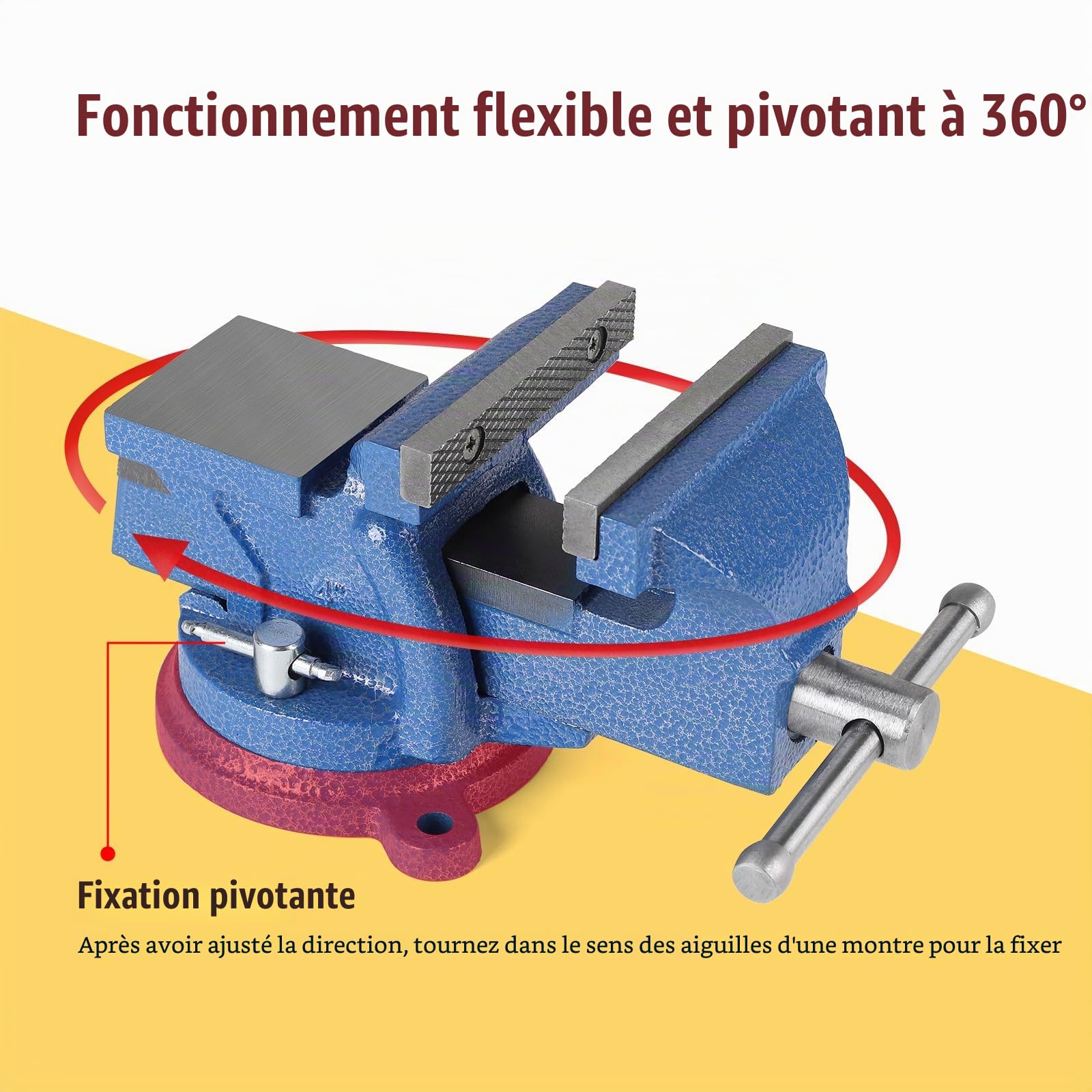 SWAWIS Etau d'Établi en Fonte avec Base Pivotante à 360 Degrés, Largeur de Mâchoire 100mm, pour Fixer des Pièces Telles Que le Bois Et le Métal(Bleu)