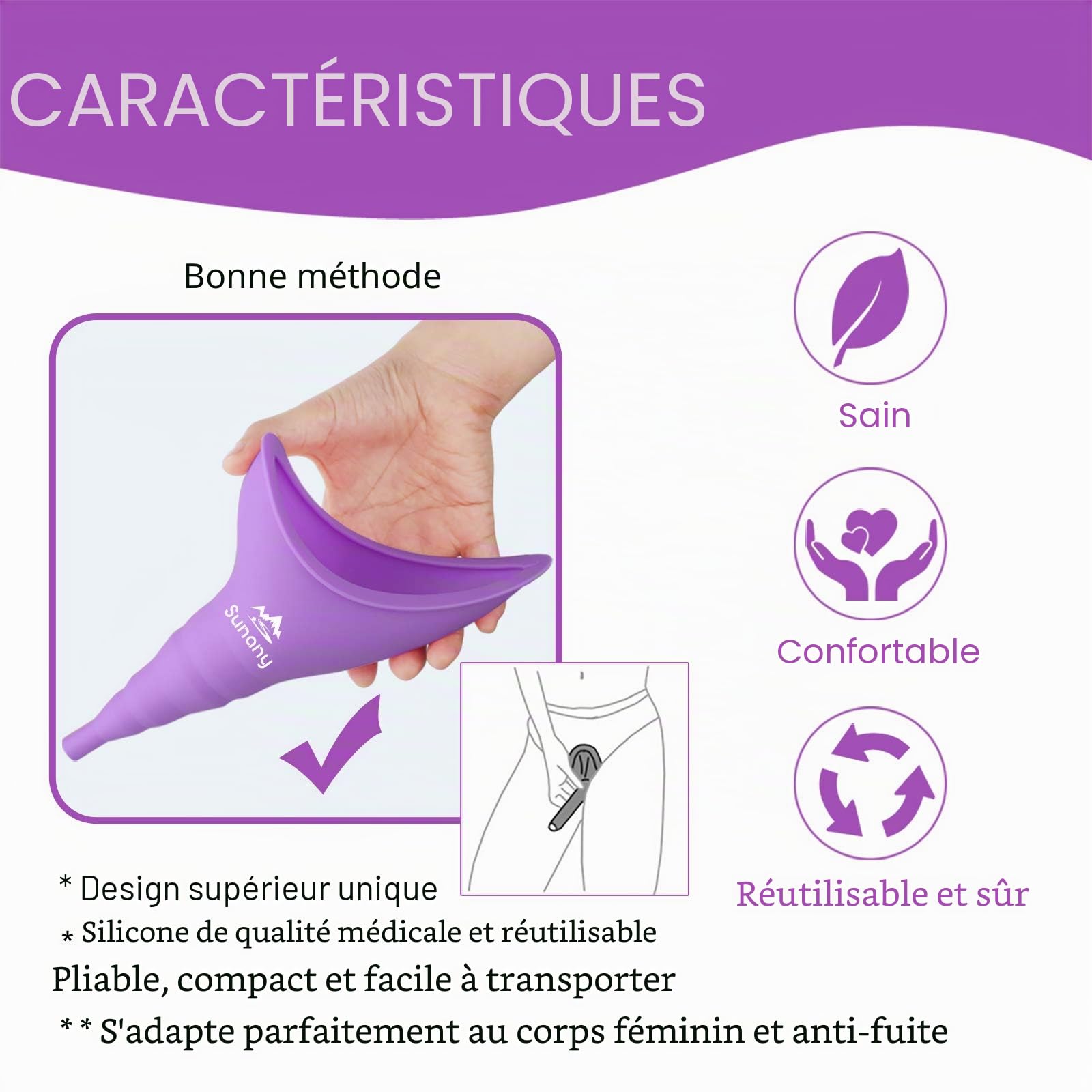 Urinoir féminin réutilisable en Silicone infaillible permettant aux Femmes de Faire Pipi Debout, urinoir pour Femme avec Sacs à Cordon de Serrage est Le Compagnon Parfait pour Les Voyages et