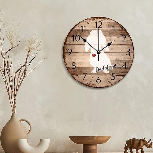 Miniatura 3 de Reloj de pared de perro salchicha vintage, reloj de pared de madera envejecida, funciona con pilas, 10 pulgadas, silueta silenciosa de perro, reloj