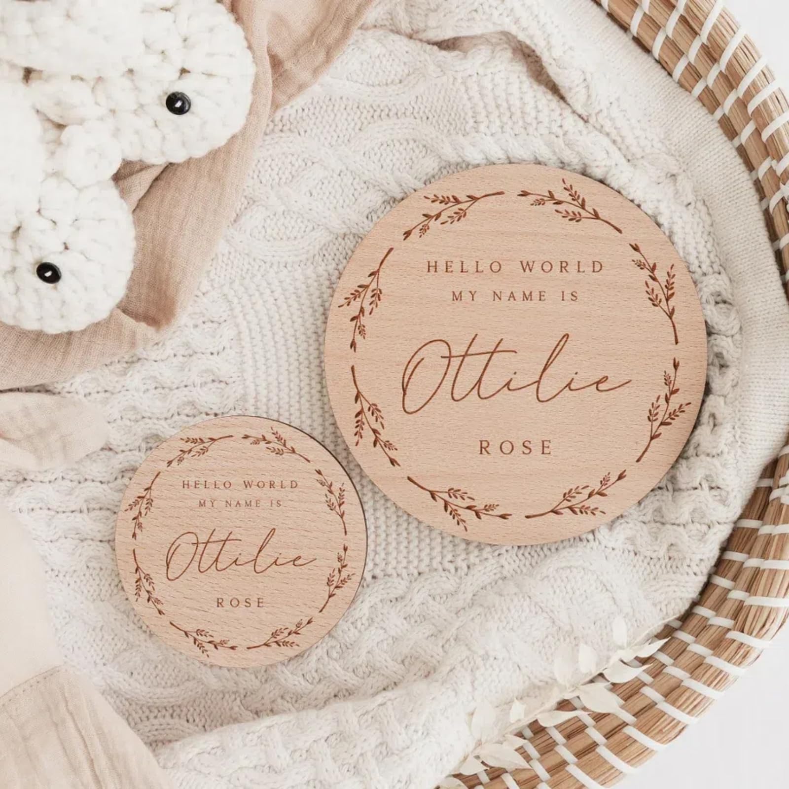 Personalized Wooden Baby Announcement Sign | Hello World My Name Is Sign | Engraved Baby Name Plaque 5.6in baby arrival sign for hospital