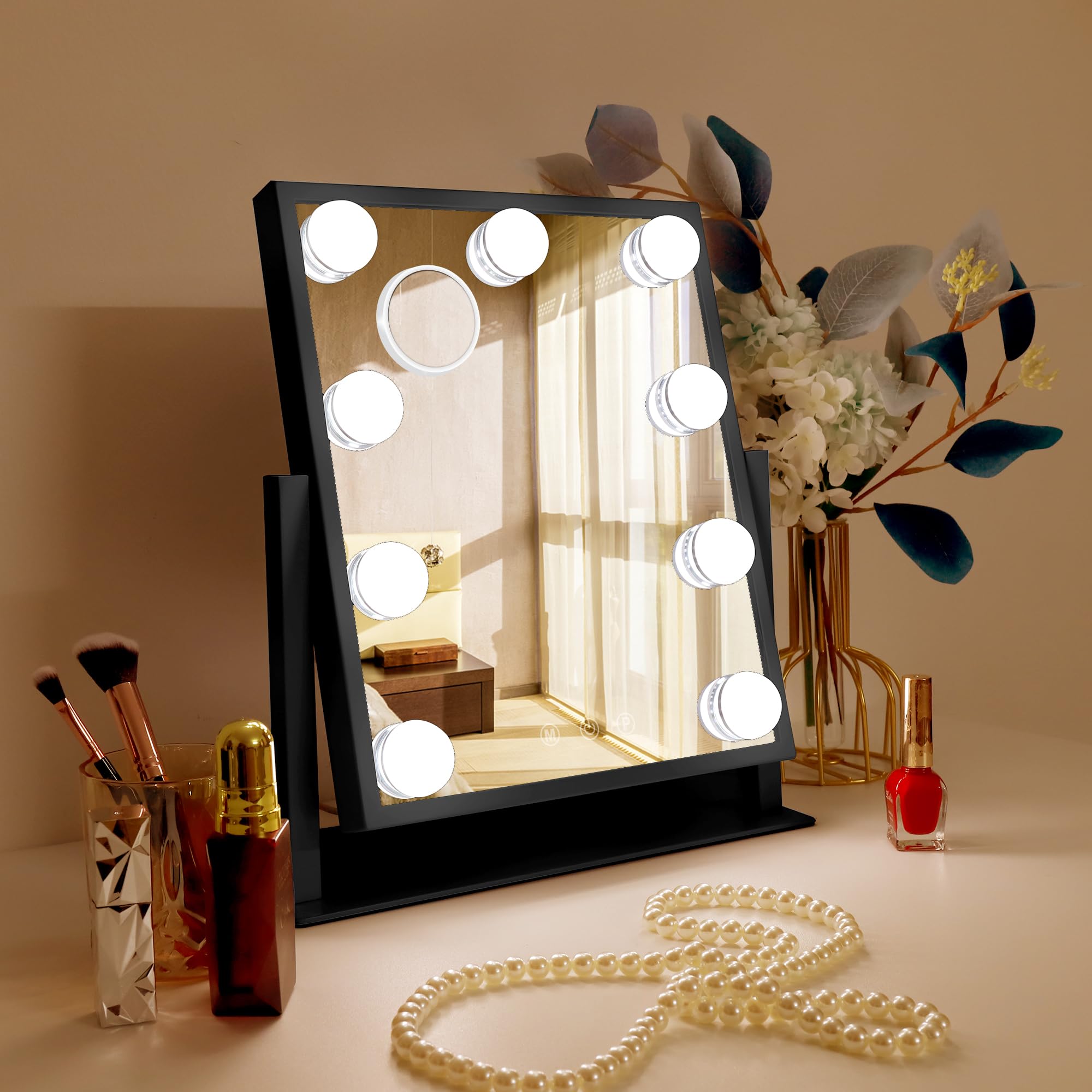 Despful Hollywood Vanity Mirror with Lights, 360° Rotation LED Lighted Makeup Mirror, 3 Color Lighting Modes, Portable Mirror for Bedroom, Mirror with Lights for Makeup Desk & Dressing Room (White)