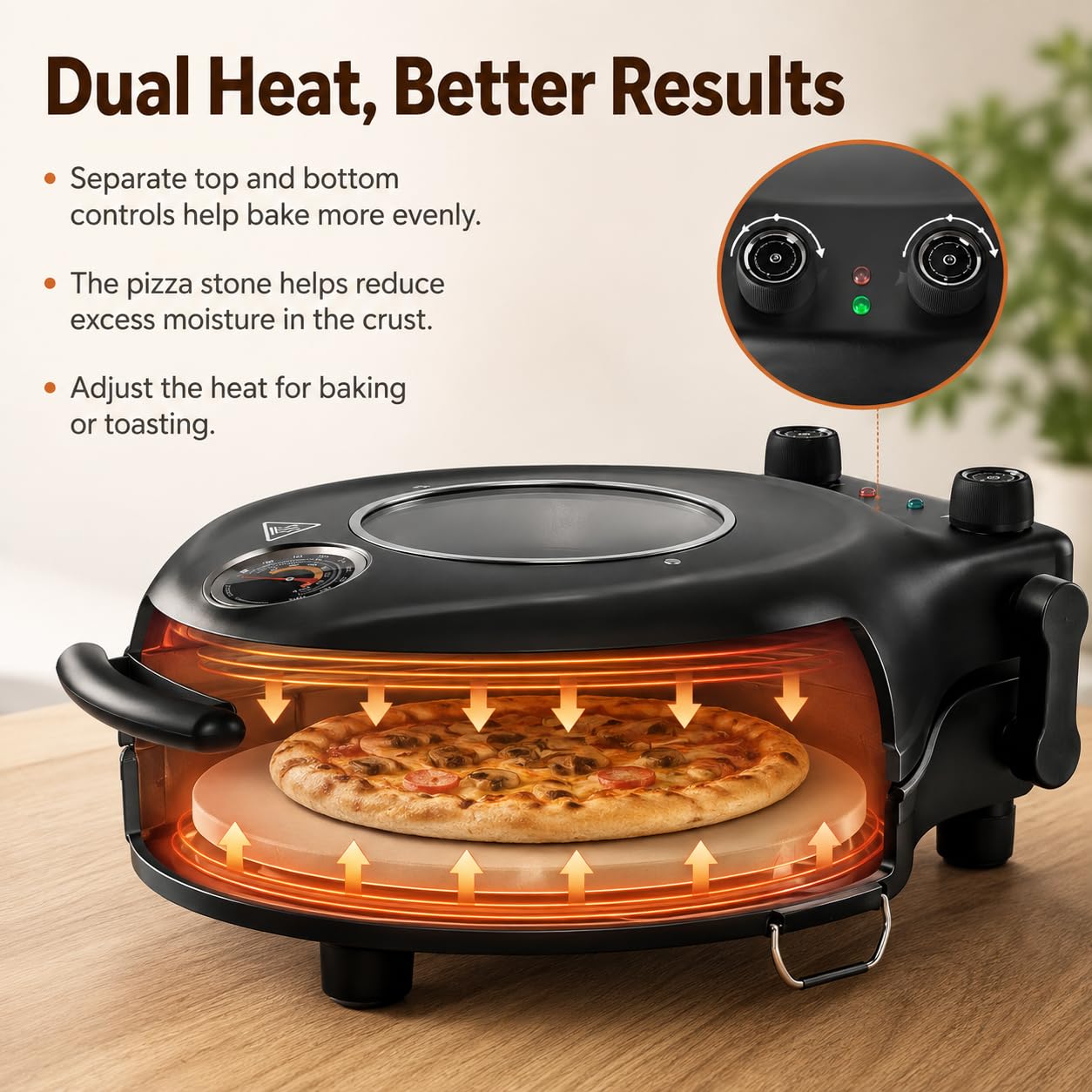 Horno eléctrico para pizza, apto para pizza de 12 pulgadas