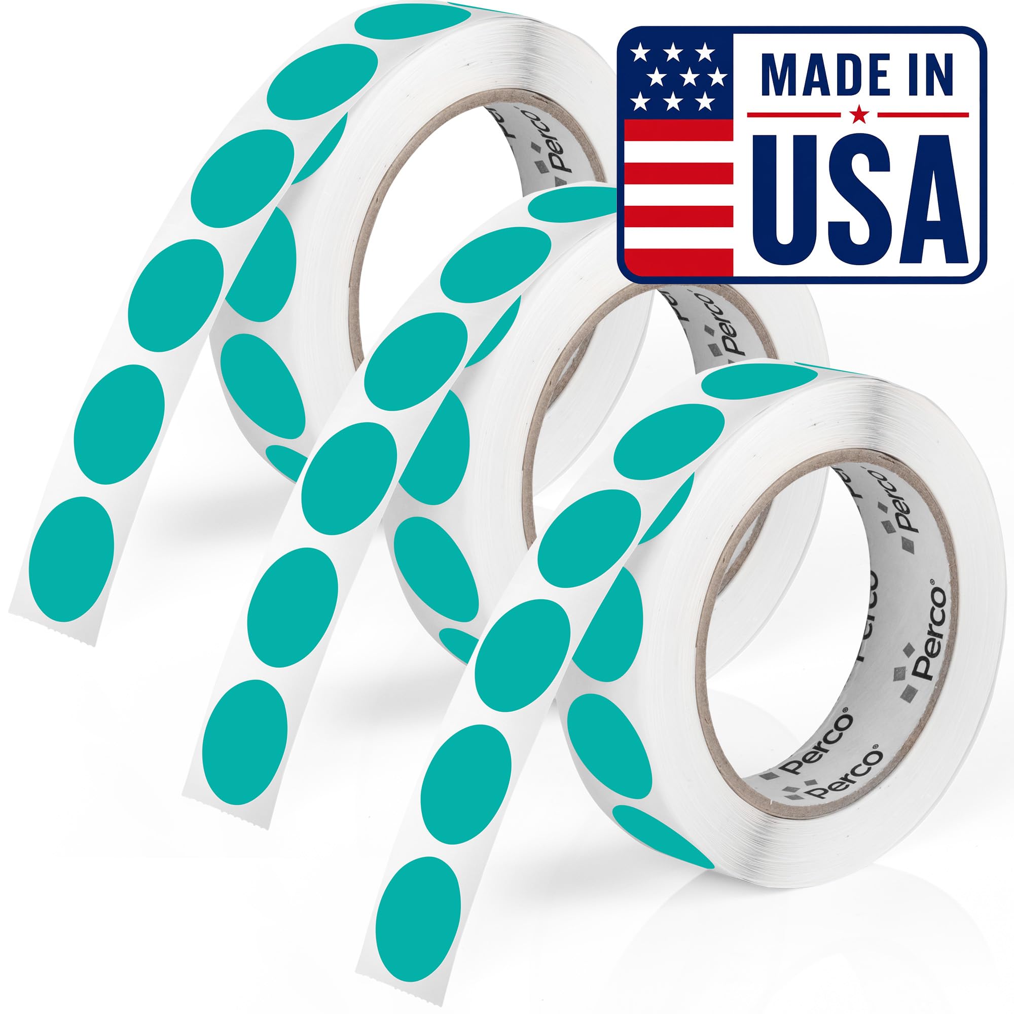 Perco Teal Perforated Round Circle Dot Sticker 1-Inch Labels — 3 Rolls, 3,000 Stickers - Planner Stickers, Office Organization &amp; Modern Labeling, Strong Adhesive - Made in USA