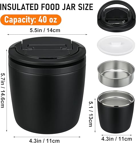 Miniatura 6 de Recipientes térmicos de almuerzo de 40 onzas para adultos, termo de sopa para comida caliente, boca ancha a prueba de fugas, acero inoxidable al