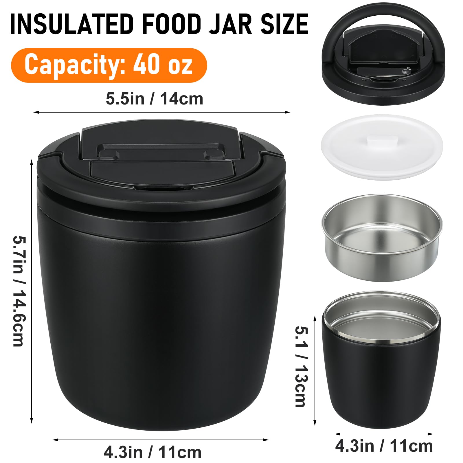 wiwens Recipientes de almuerzo aislados de 1,332.4 g para adultos, sopa térmica para comida caliente, boca ancha, a prueba de fugas, caja bento térmica de acero inoxidable con tapa de hebilla y