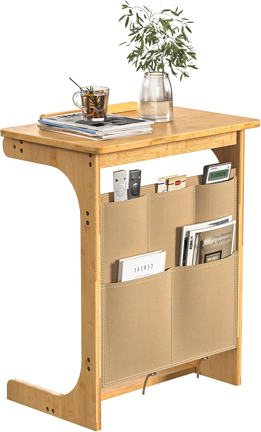 HUANUO TV Tray Table with Storage Bag, Bamboo Tv Table Tray Tiltable Desktop C-Shaped, Sofa & Bed Side Table for Home : Home & Kitchen