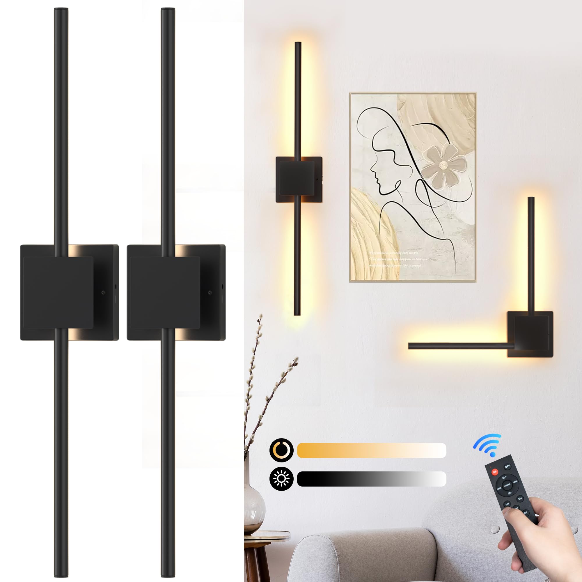 Photo 1 of Torchlet Battery Operated Wall Sconces Set of 2, Rechargeable Wall Lights