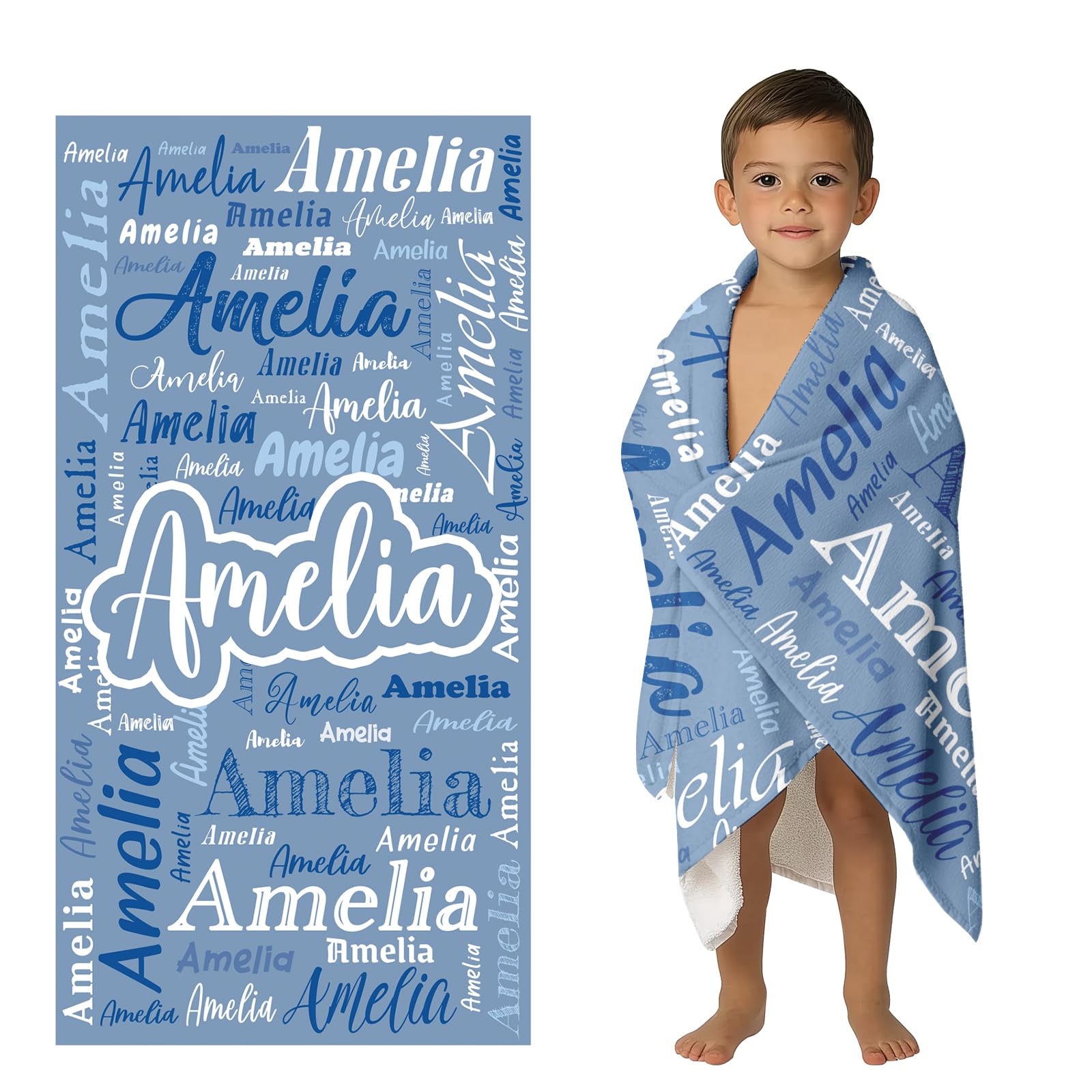 Personalized Beach Towels for Kids Adults, Custom Kids Beach Towels Monogrammed Towels, Toddler Girls Boy Beach Towel with Names, Quick Dry Microfiber