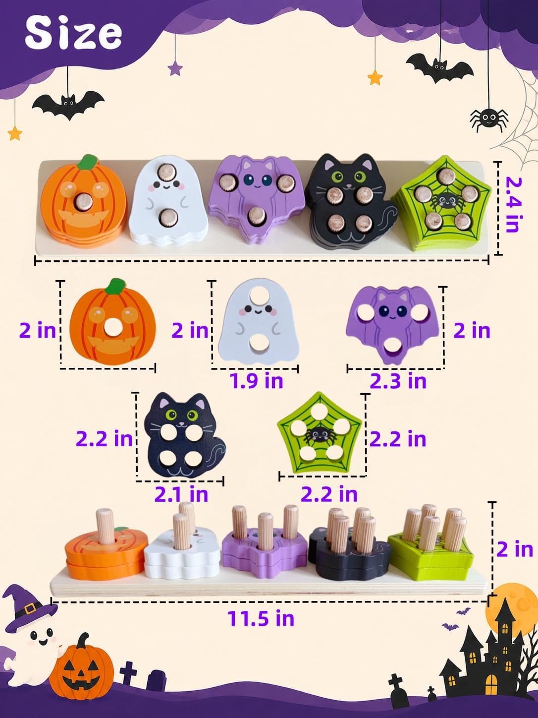 UURM Halloween Montessori Toys for 1 2 3 Years, Wooden Toddlers Toys