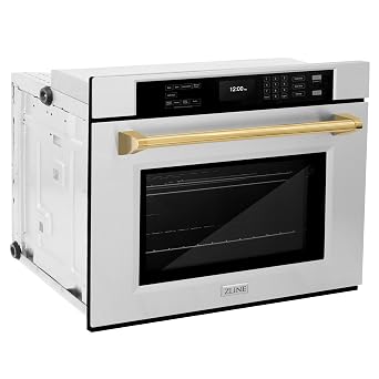 ZLINE 30 in. Autograph Edition Professional True Convection Single Wall Oven with Air Fry and Self Clean in Stainless Steel with Polished Gold Handle (WASZ-30-G)
