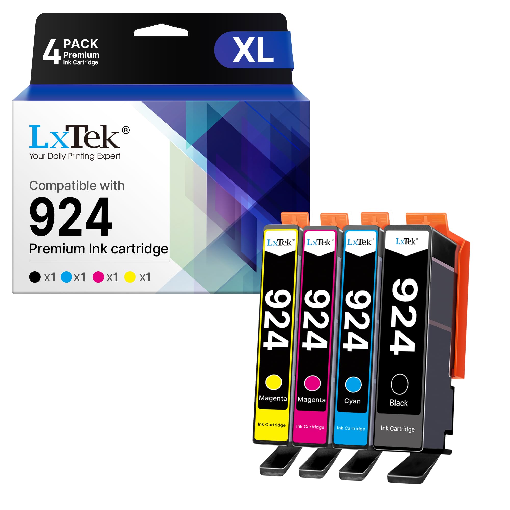 LxTek 924 Druckerpatronen 924 Multipack 924e Kompatibel für HP 924 Patronen für HP Officejet Pro 8132e für HP Officejet Pro 8122e 9120e 9730e 8124e 8120e 8130e (4er-Pack, Kein Chip)