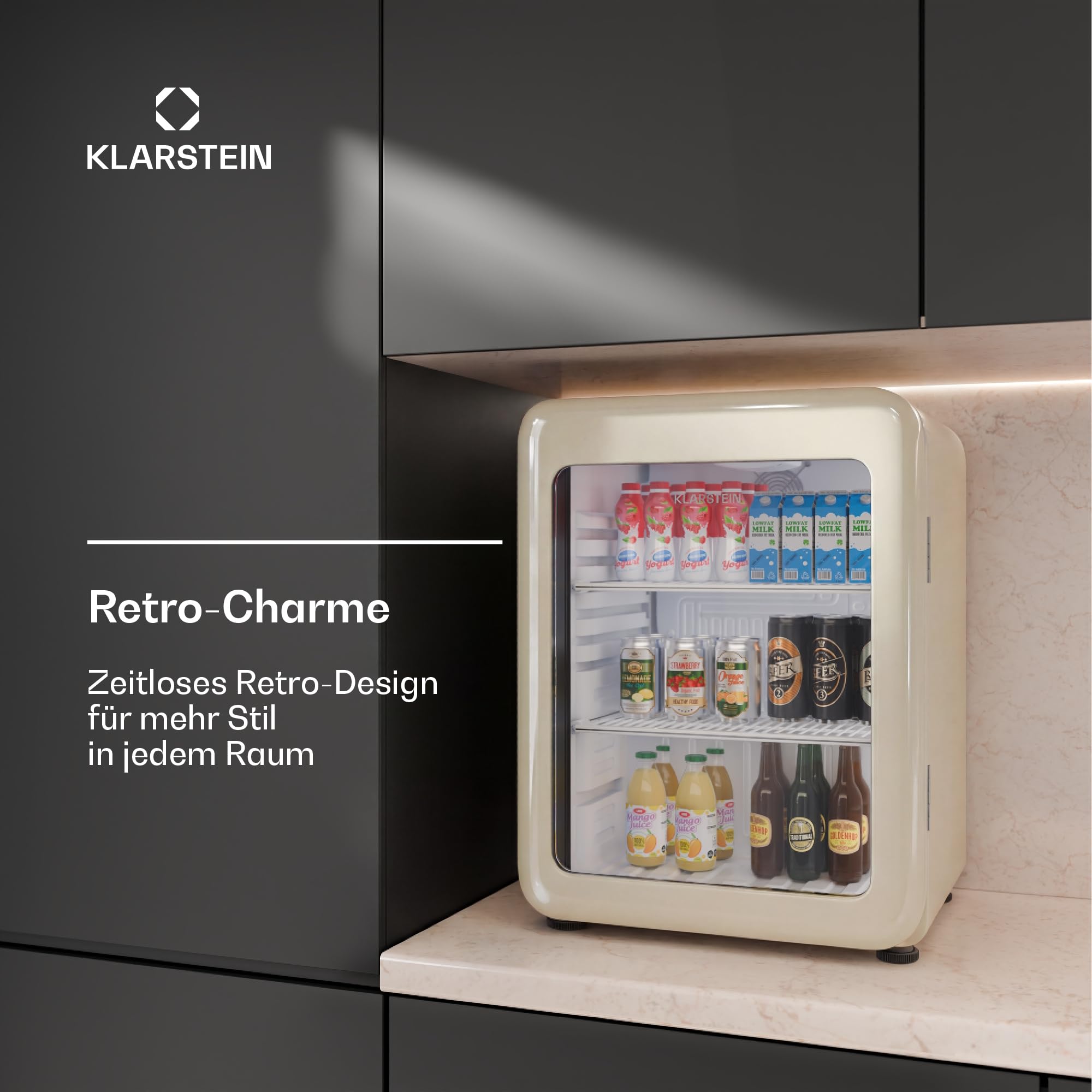 Klarstein Audrey Evo Getränkekühlschrank 65 L Getränkekühler Glastür LED-Beleuchtung einstellbare Temperatur 0–10 °C