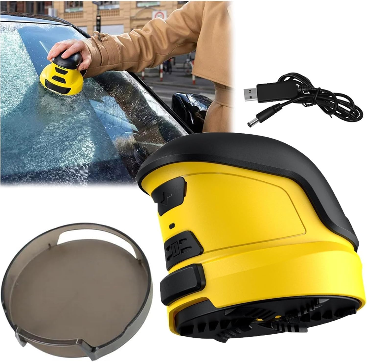 Rascador de hielo inalámbrico | Removedor de nieve recargable por USB para parabrisas de coche | Disco giratorio para una rápida limpieza de nieve