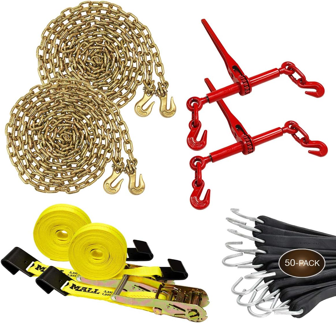 Bіg Sаlе DC Cargo Mall Flatbed Tie-Down Kit - 56 Pieces: 5/16” Grade 70 Chains, Ratchet Load Binders, 2 Inch Ratchet Straps, 21” Tarp Strap