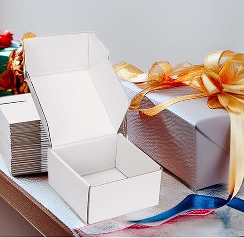 Miniatura 4 de Cajas de envío pequeñas de 8 x 8 x 4 pulgadas (paquete de 25)  Cajas de cartón corrugado blancas resistentes para pequeñas empresas, comercio