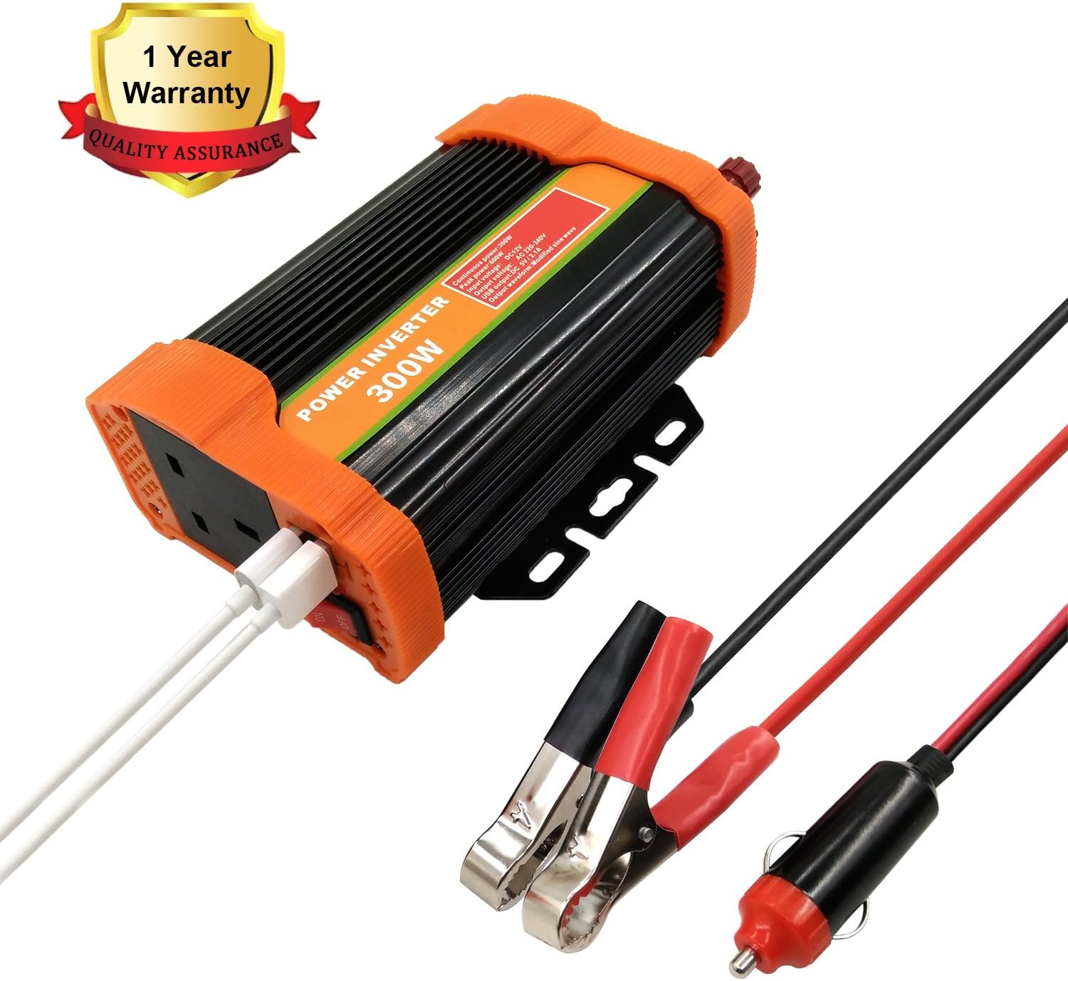 FenYi Car Power Inverter DC 12V to AC 240V 230V Modified Sine Wave 300 Watt Power Converter Invertor with Cigarette Lighter Adapter and Dual USB Power Supply (300W Orange) [Energy Class A+++]