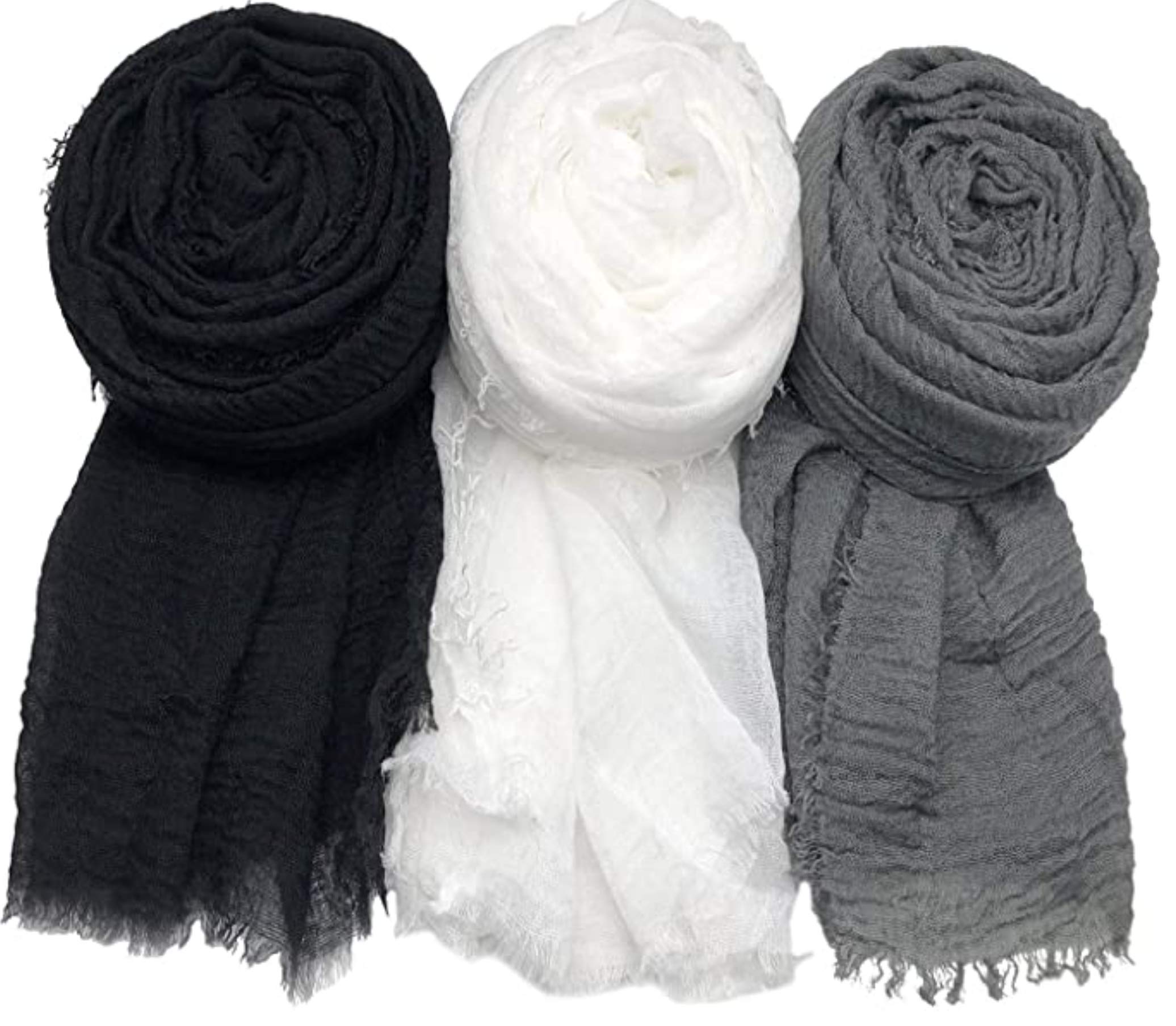 World Of Shawls Women's Pack Of Black, Grey & White Pack Of 3 Scarf Shawl For All Season Wrap Head Scarves (, 3)