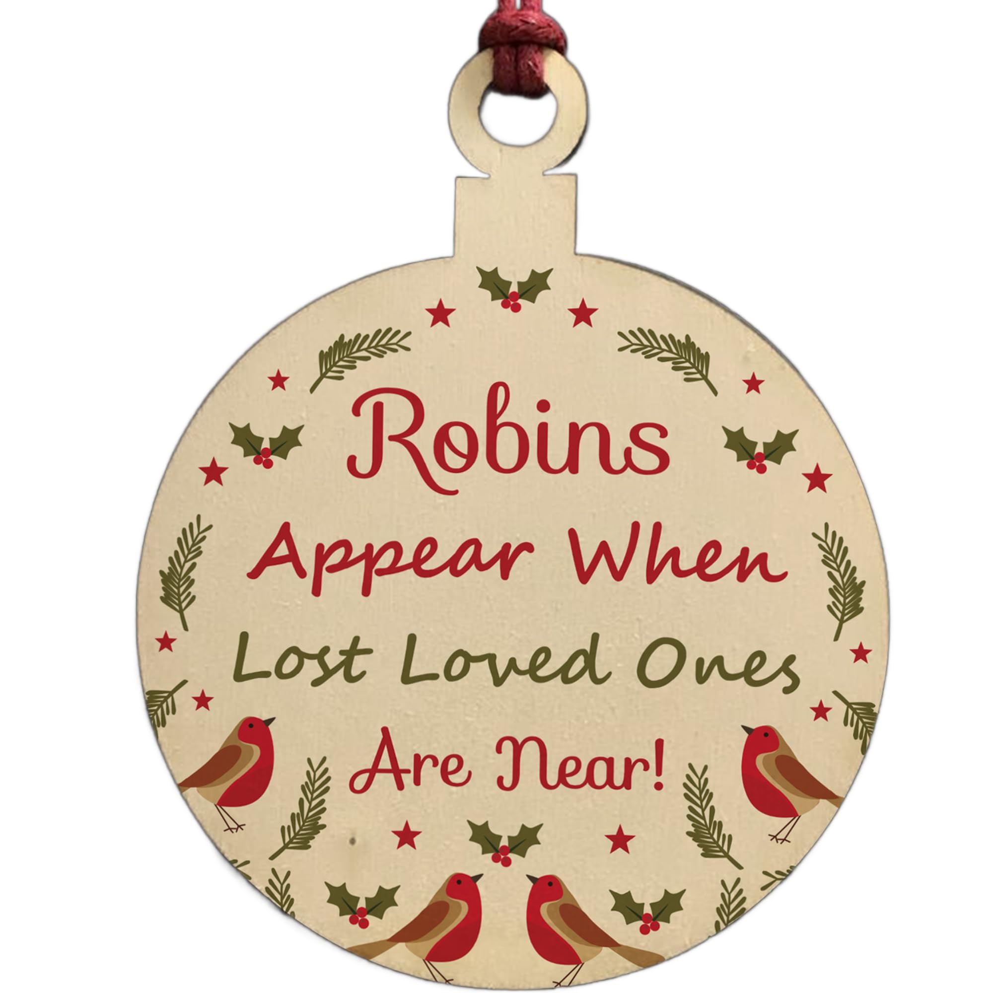 Red Ocean Robins Appear Memorial Christmas Bauble Wood Hanging Decoration