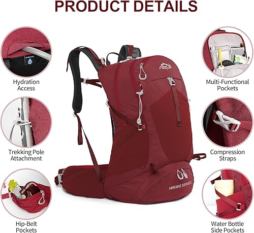 Miniatura 3 de IX INOXTO Mochila de senderismo, mochila de senderismo impermeable con bolsa de agua de 3 litros y cubierta para lluvia, mochila ligera de viaje