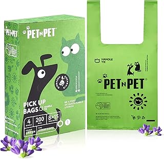 PET N PET Dog Poo Bags 200 Counts Lavender Scented, Poo Bags with Tie Handles, USDA Certified 38% Biobased Dog Waste Bags, 8" x 15" Cat Litter Bags, Completely Leak Proof Doggy Poop Bag