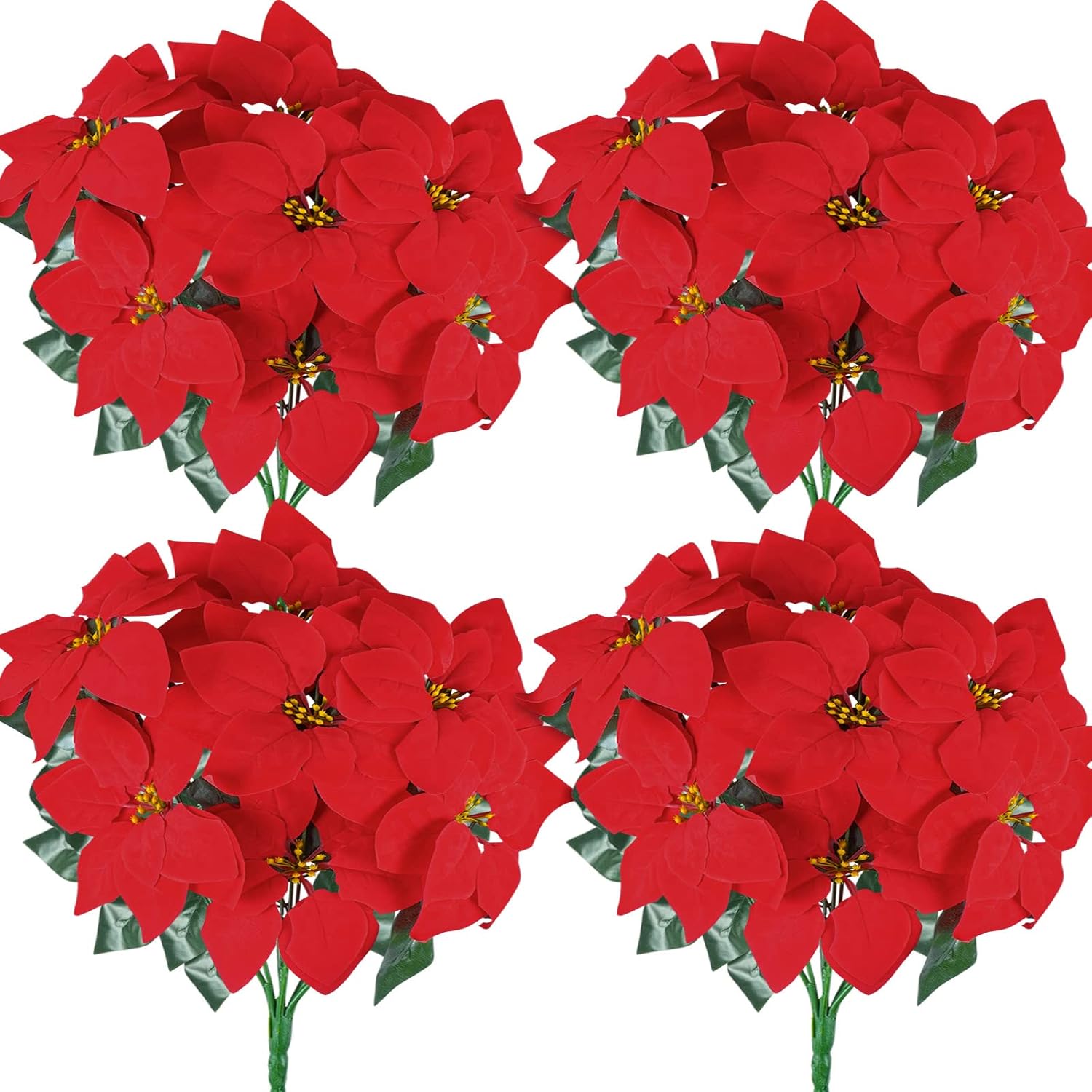 VERUMUNS Artificial Poinsettia Bouquet 4 Pack, 7 Heads
