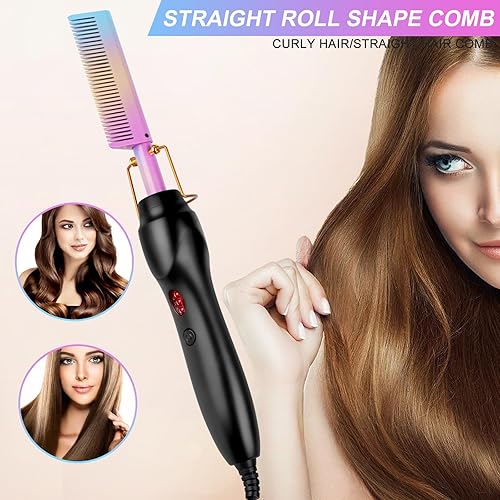 Miniatura 24 de Alisador de pelo, cepillo eléctrico de peine caliente con superficie de calentador de cerámica, calentamiento rápido, doble voltaje, temperatura
