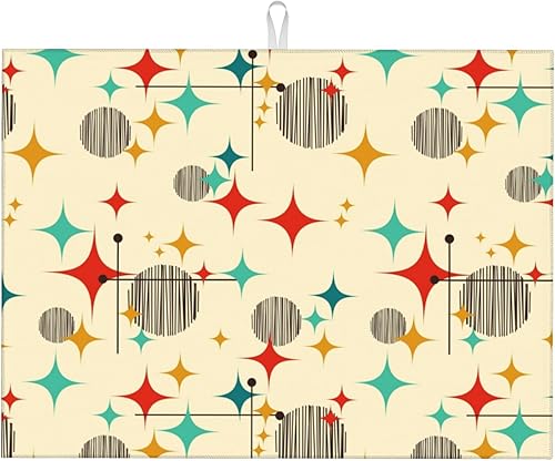 Tapete de secado de platos de microfibra retro atómica de mediados de siglo para encimera de cocina, 18 x 24 pulgadas, color amarillo, tapete Atomic