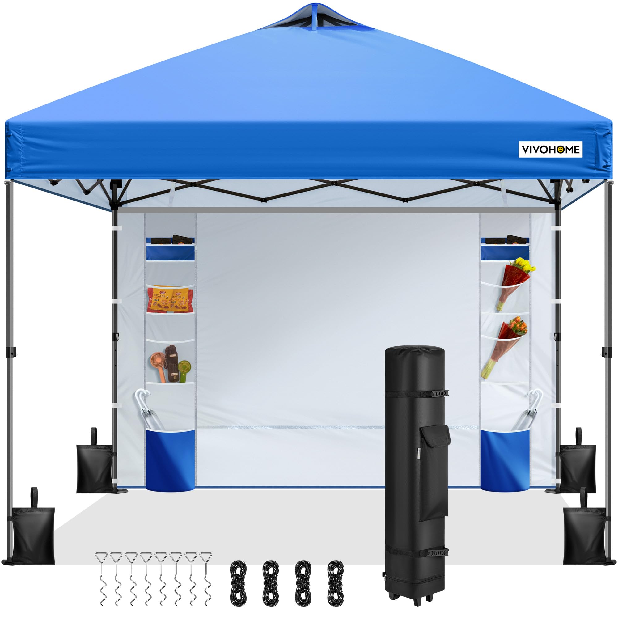 VIVOHOME Canopy 3x3m Tent Outdoor Shelter Portable with Sidewall and 6 Pockets with Wheel Carry Bag and 4 Sandbags