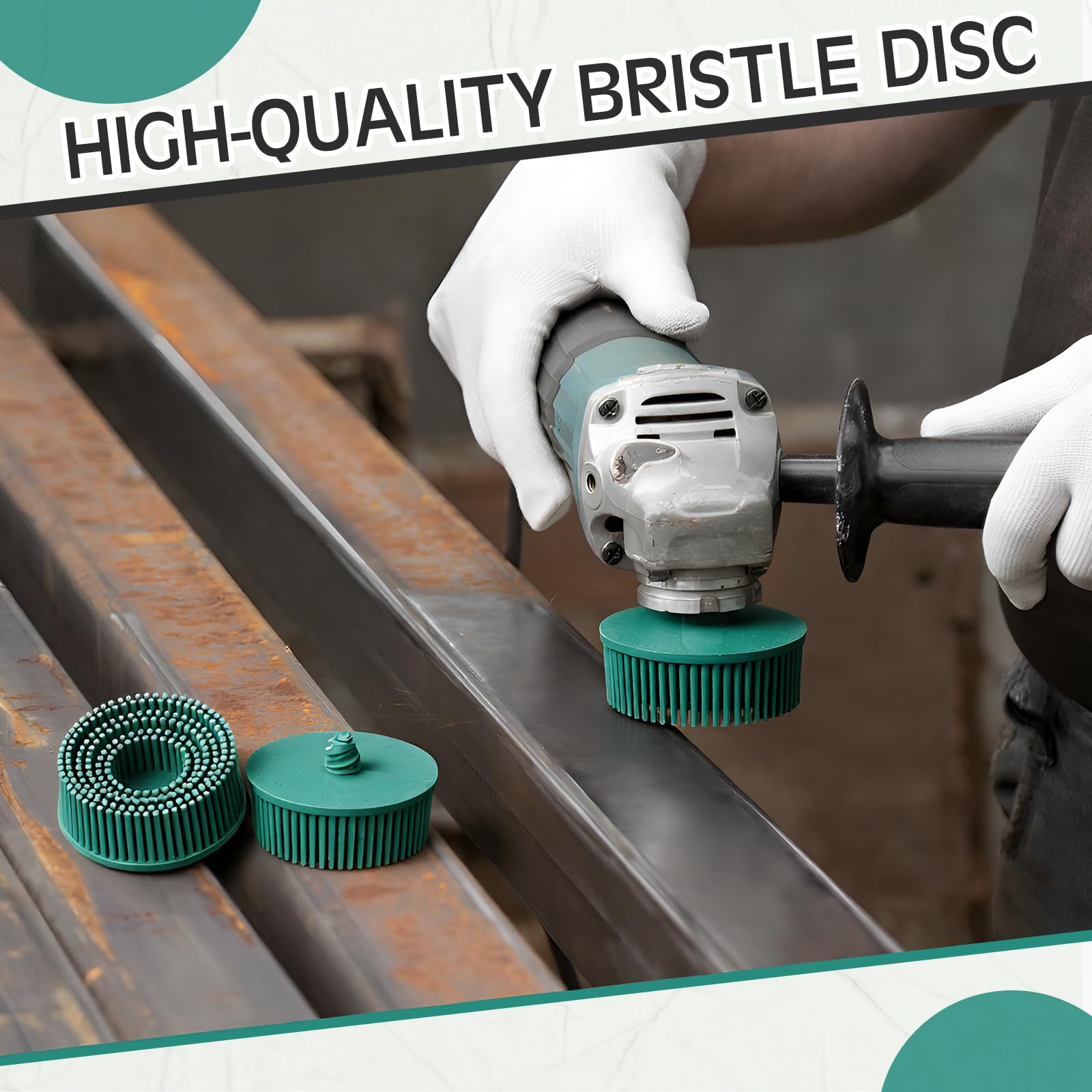 5 unidades de disco de cerdas de 5 cm, grano 50#, disco de eliminación de revestimiento abrasivo, cepillo eléctrico de desbarbado verde, cepillo de cerdas gruesas cónico para metal