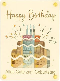 Originelles Geldgeschenke Geburtstag aus Holz, kreative Geldgeschenk Geburtstag Frauen Männer Jugendliche, schöne Verpackung für Geldgeschenke Torte Motiv, Wunscherfüller Karte