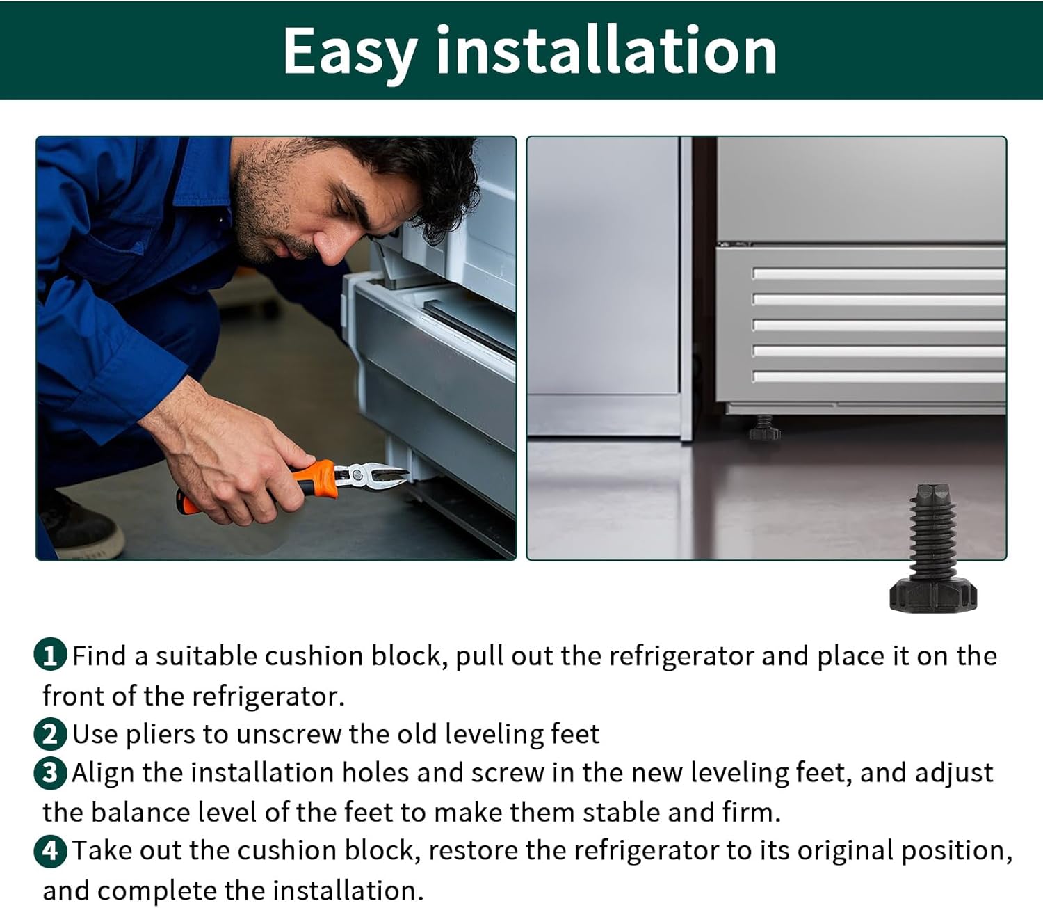 216396900 Leveling Feet (4 Pack) Replacement, Perfect for Gibson, Kenmore, Kenmore Frigidaire Refrigerators and Freezers, Dryers and More Models Adjustable Leveling Screw Feet (216396900 6PSC)