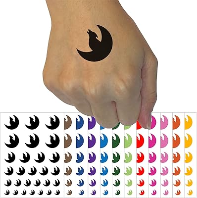Wolf Howling with Moon Temporary Tattoo Water Resistant Fake Body Art Set Collection - Yellow (One Sheet)
