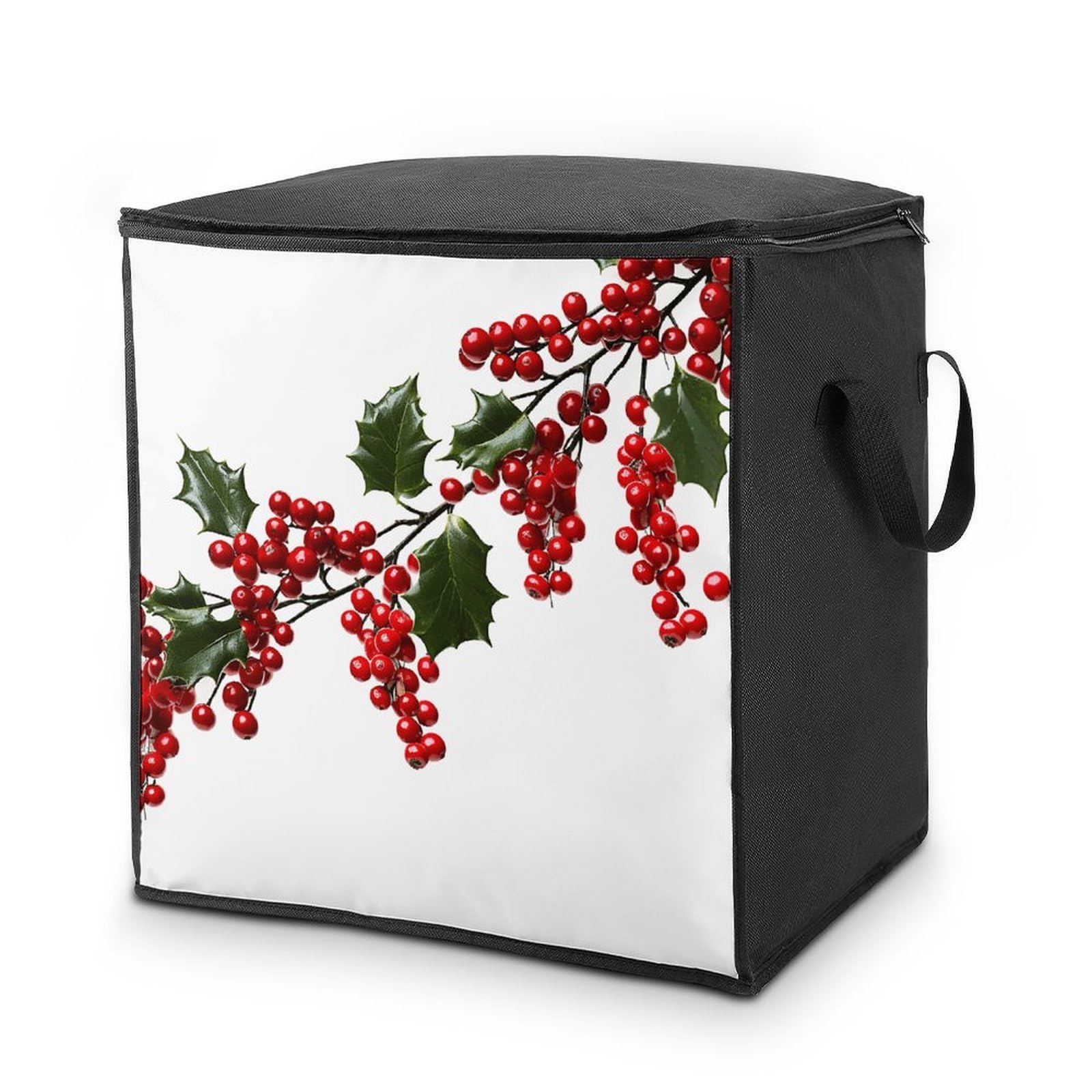Holly Berry Branches Storage Bag with Zippers And Handle Extra Large Bedding Comforter Storage Bag Foldable Blanket Storage Bags Fabric Moving Bags for Closet Organizer (70L)