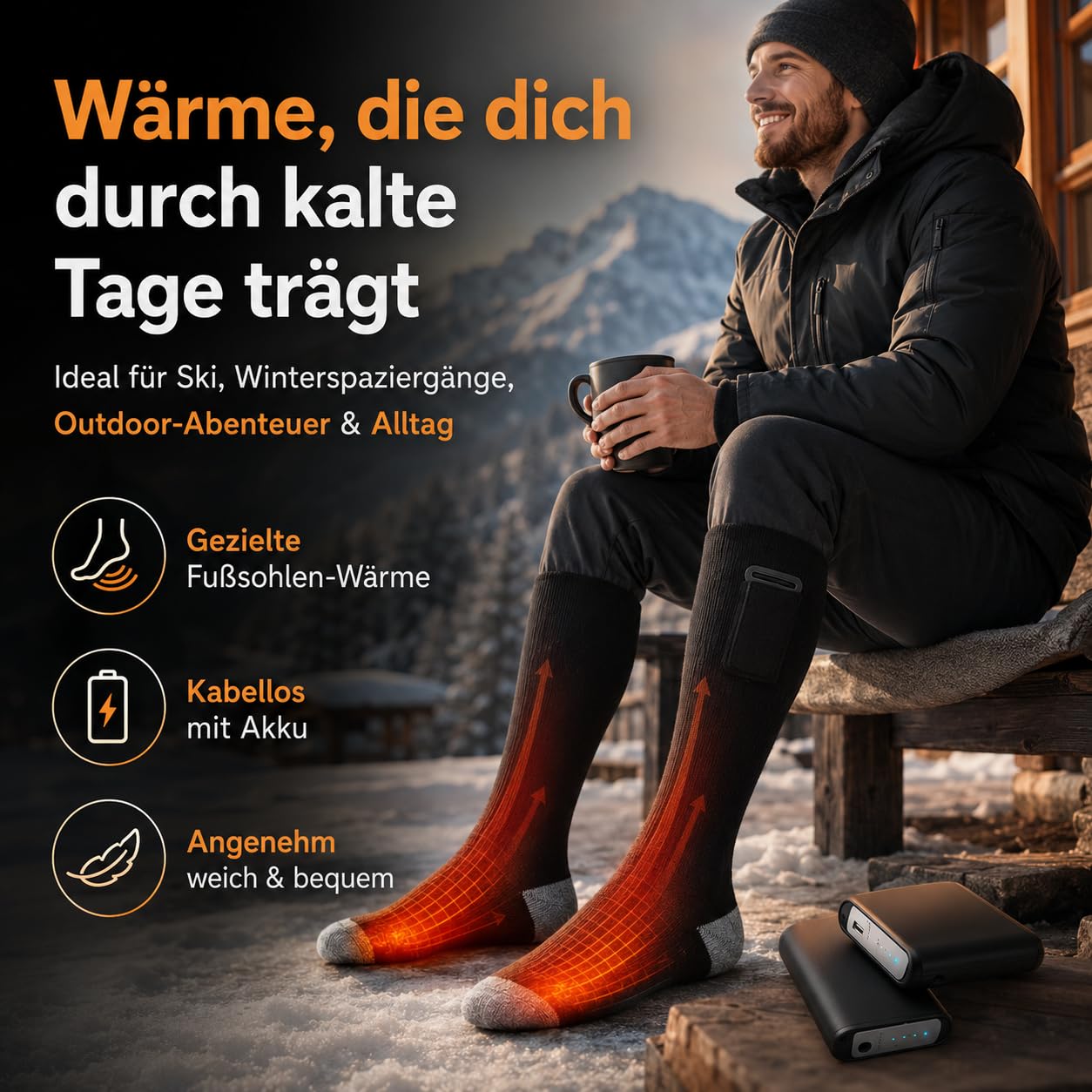 Elektrisch beheizte Socken mit 4000 mAh Akku je Socke, Unisex Wintersocken mit 3 Heizstufen, waschbar, für Outdoor, Skifahren, Wandern, kalte Füße, Geschenkbox
