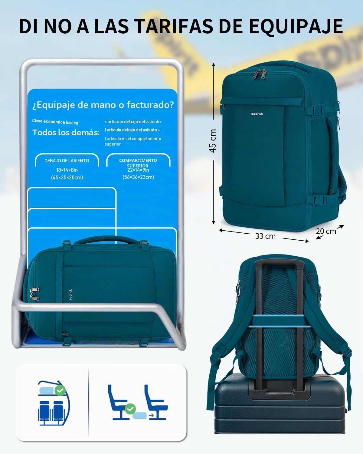 ECOHUB Mochila Viaje Cabina Avion 40x20x25